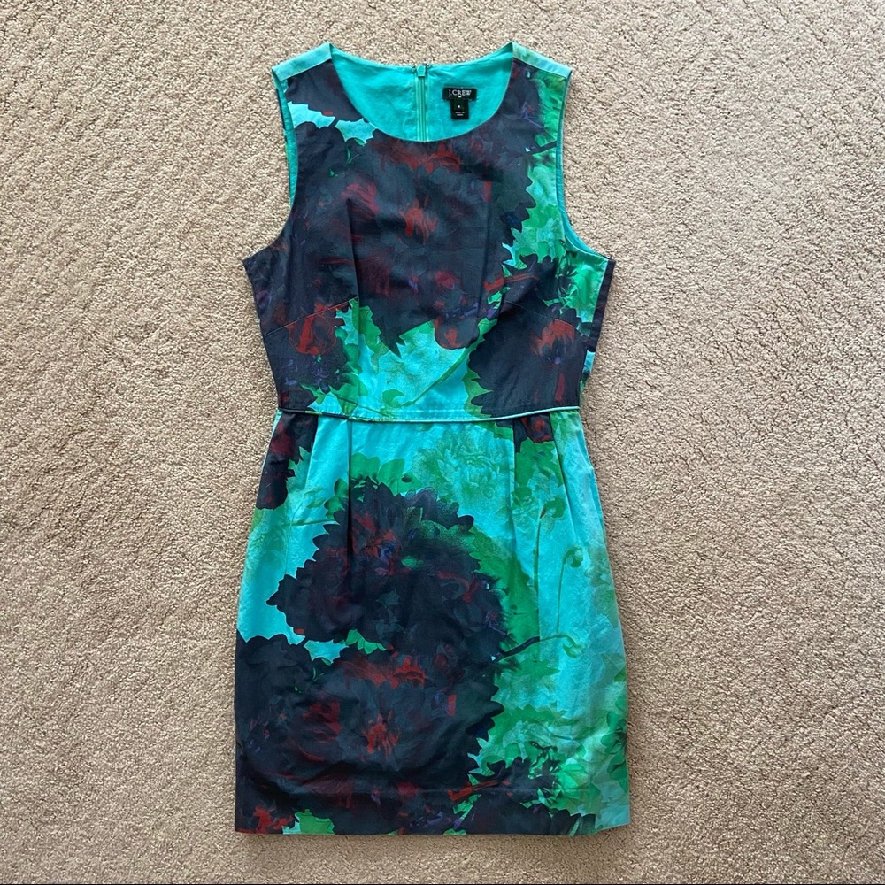 JCrew Teal Multi-Floral Print Sleeveless Dress Sz2